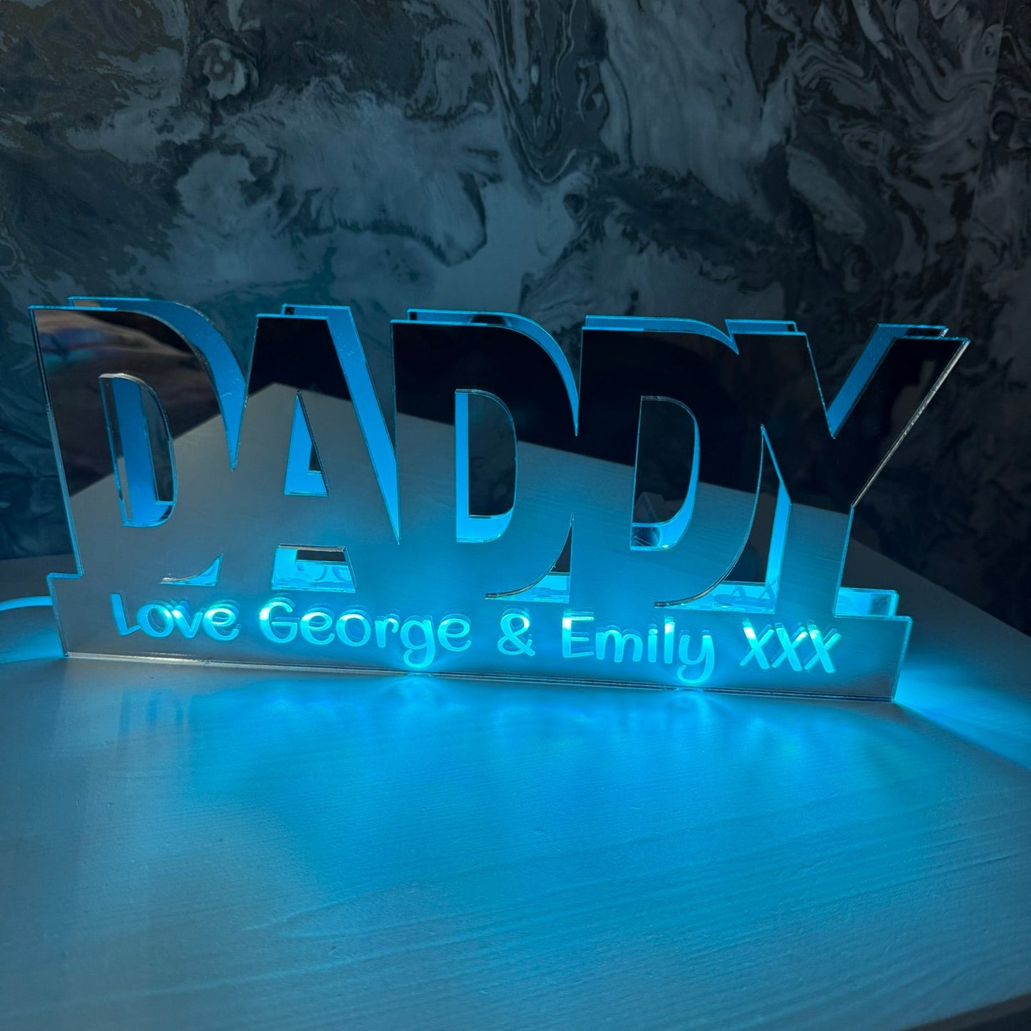 Freestanding LED mirror sign with remote control and custom message