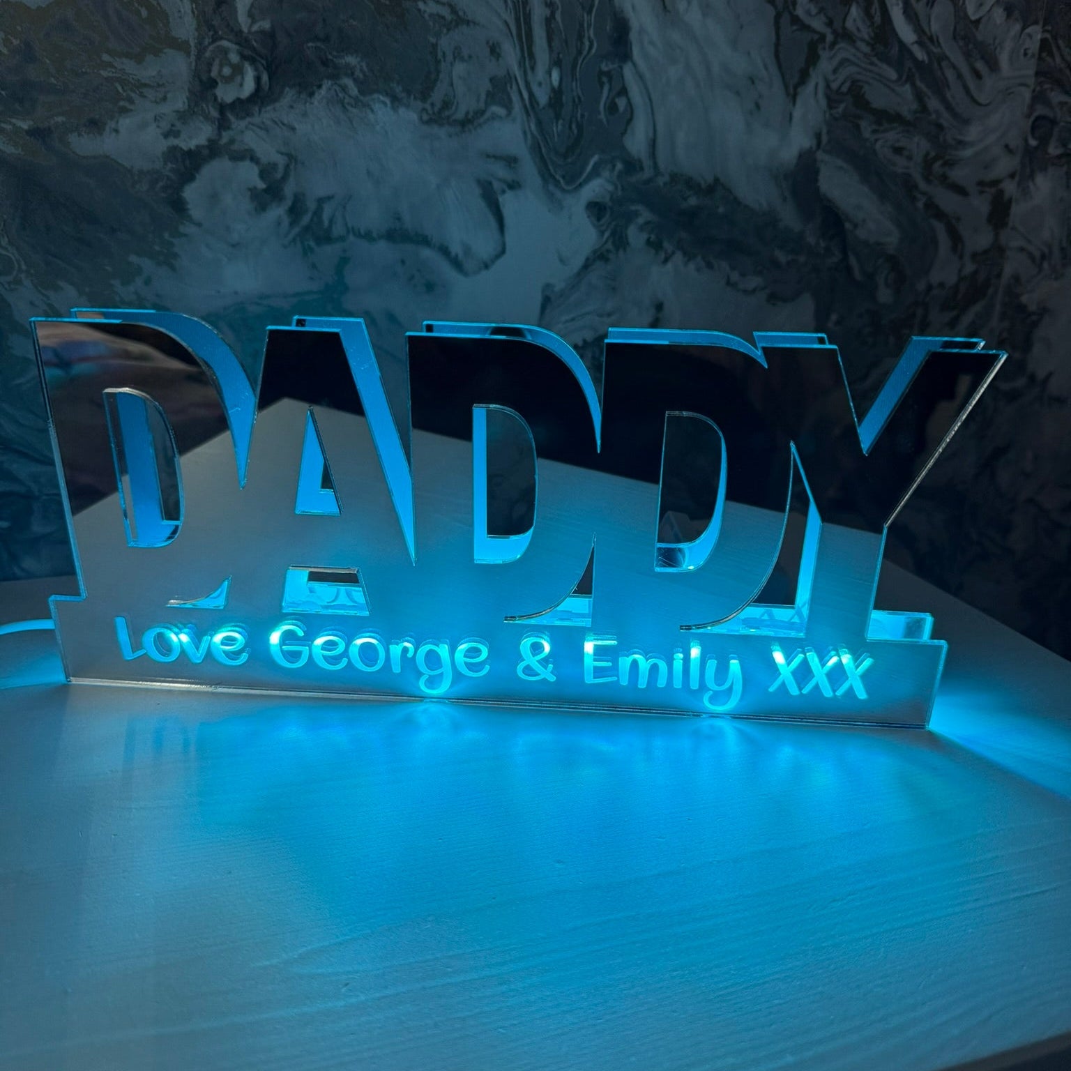 Freestanding LED mirror sign with remote control and custom message