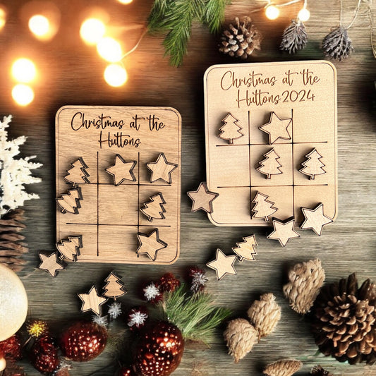 Festive maple Noughts and Crosses game for holiday gatherings