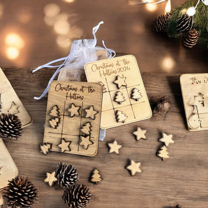 Personalised wooden Noughts and Crosses Christmas table game