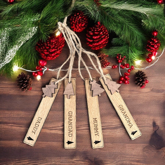 Elegant engraved wooden gift tag for Christmas presents