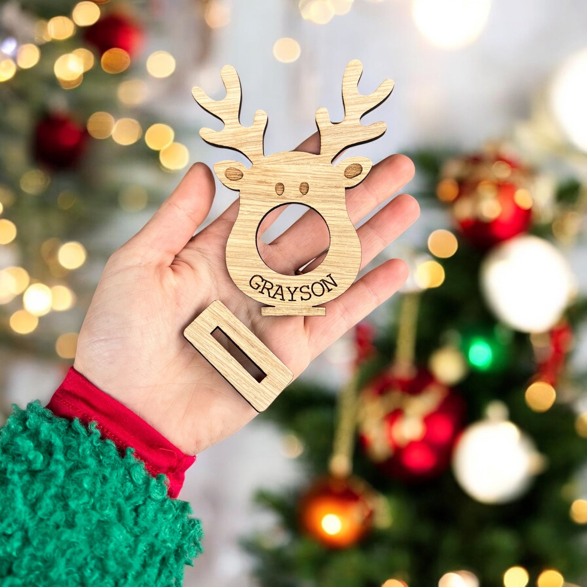 Free-standing personalised Christmas reindeer with chocolate slot