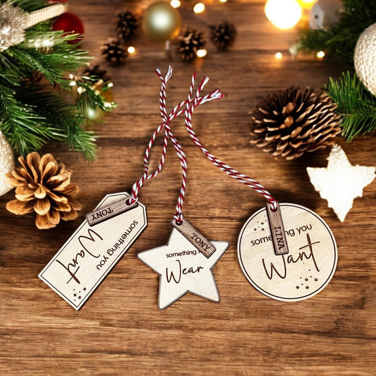 Personalised Christmas wooden gift tag with recipient name
