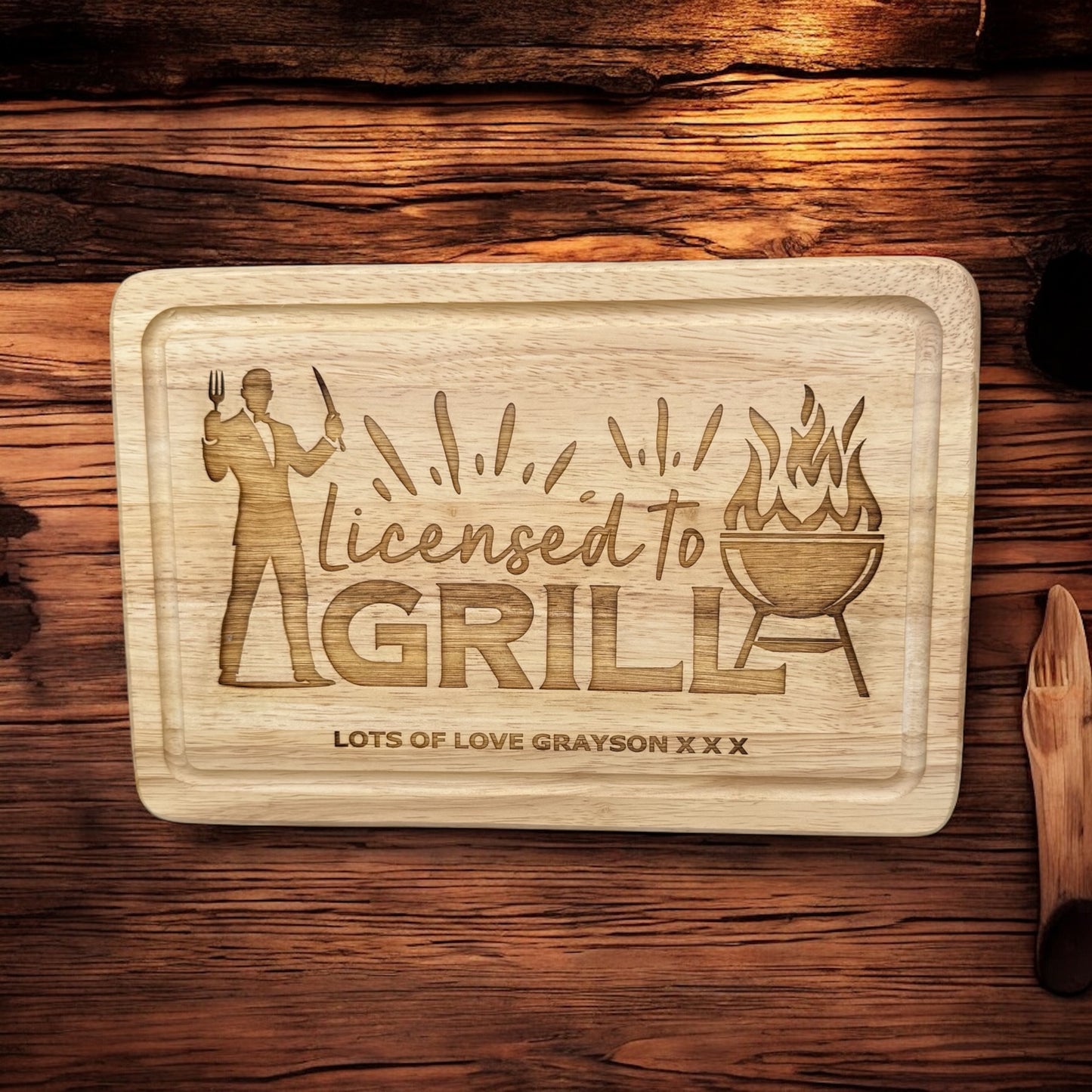 Personalised Licenced To Grill Wooden Tray