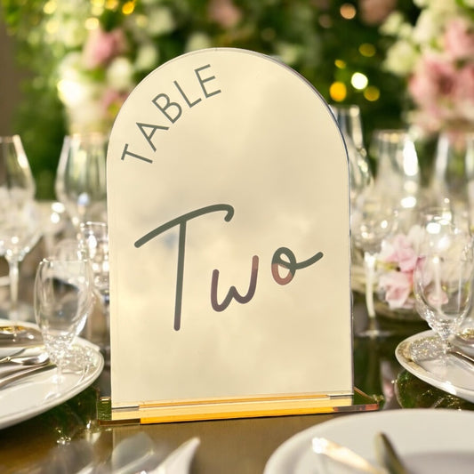 Modern Mirror Arch Table Numbers – Gold or Silver Acrylic
