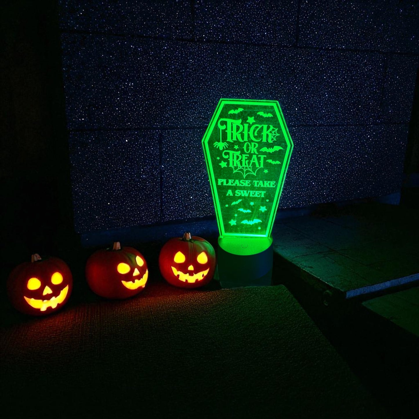 Non-personalised Halloween night light with Trick or Treat engraving