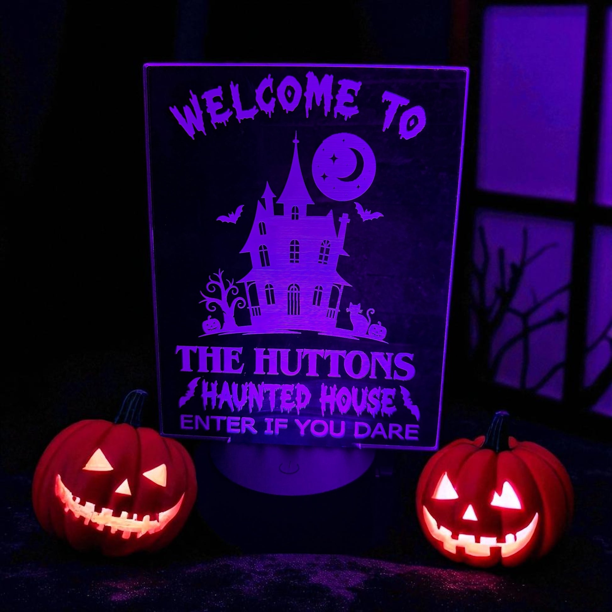 Engraved Halloween LED lamp for window ledge or table display