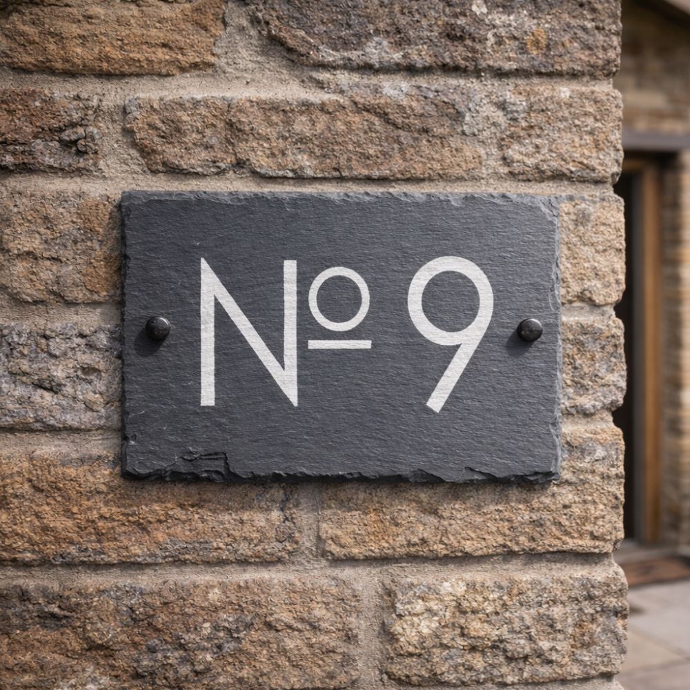 Personalised rustic slate house sign with house number