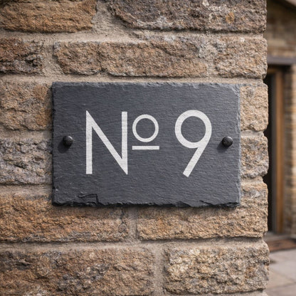 Personalised rustic slate house sign with house number