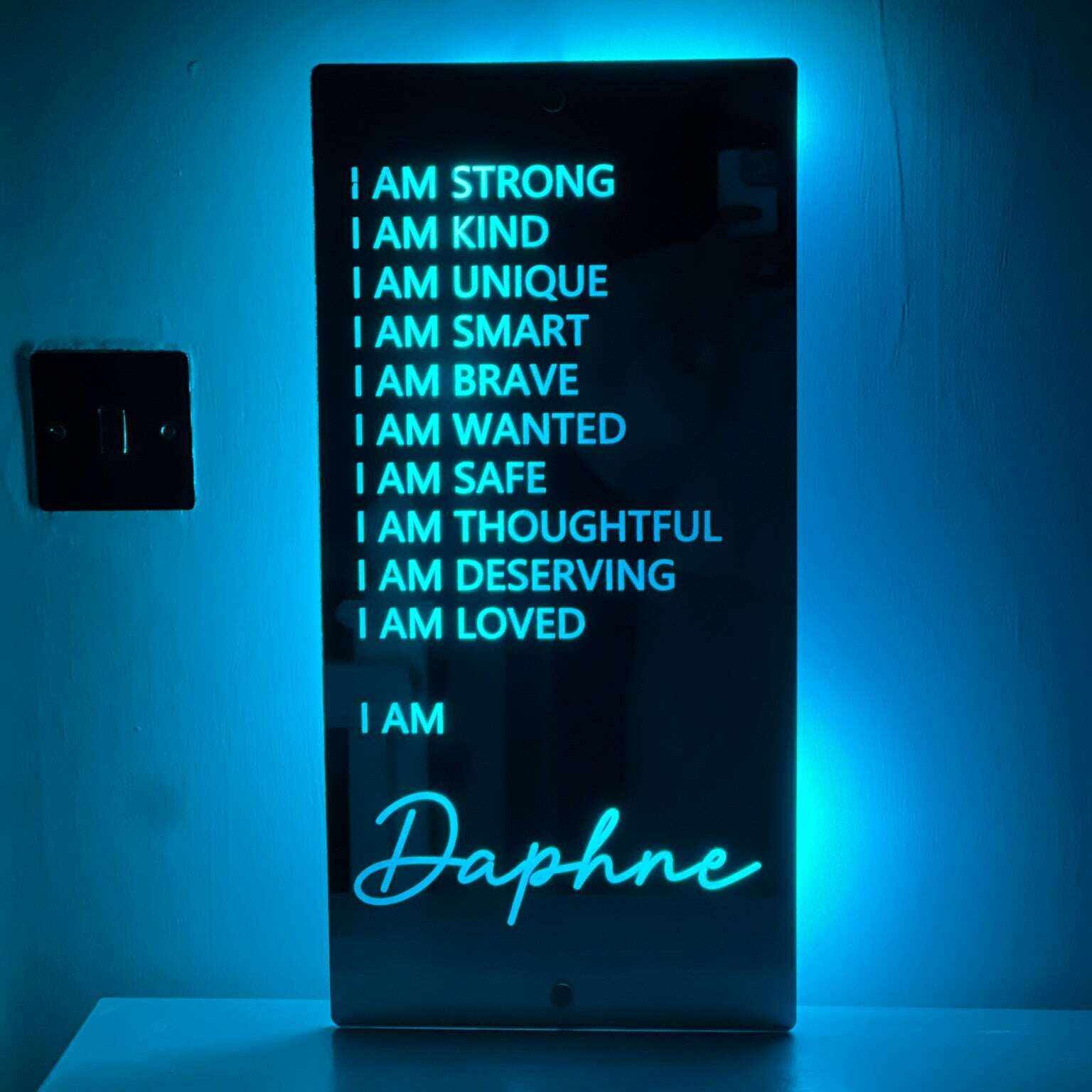 Personalised Christmas gift LED mirror sign with affirmations