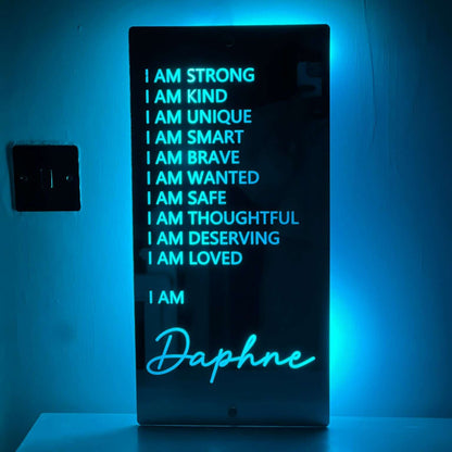 Personalised Christmas gift LED mirror sign with affirmations