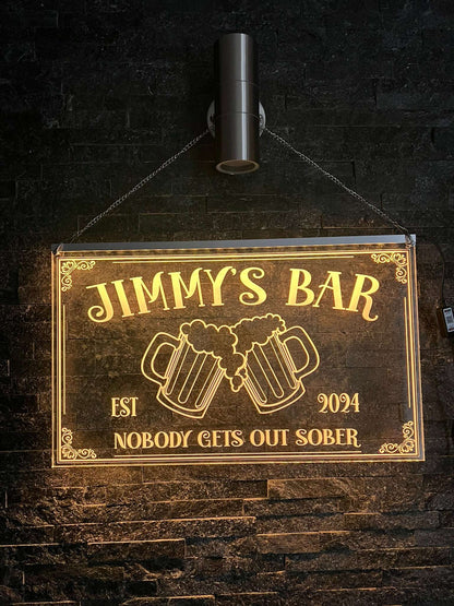 Colour-changing LED sign for modern home bar
