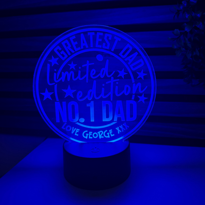 Limited edition “No. 1 Dad” night light gift with personalised engraving