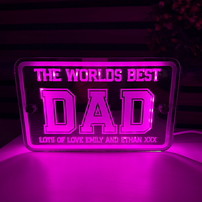 Engraved World’s Best Dad LED plaque with custom name and message