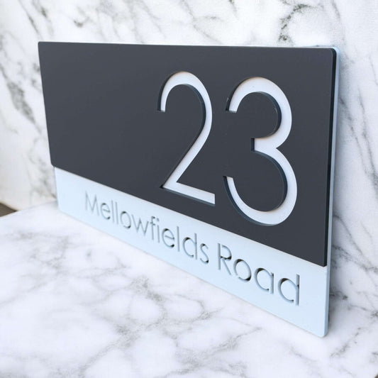 Floating house number sign with modern two-layer acrylic design