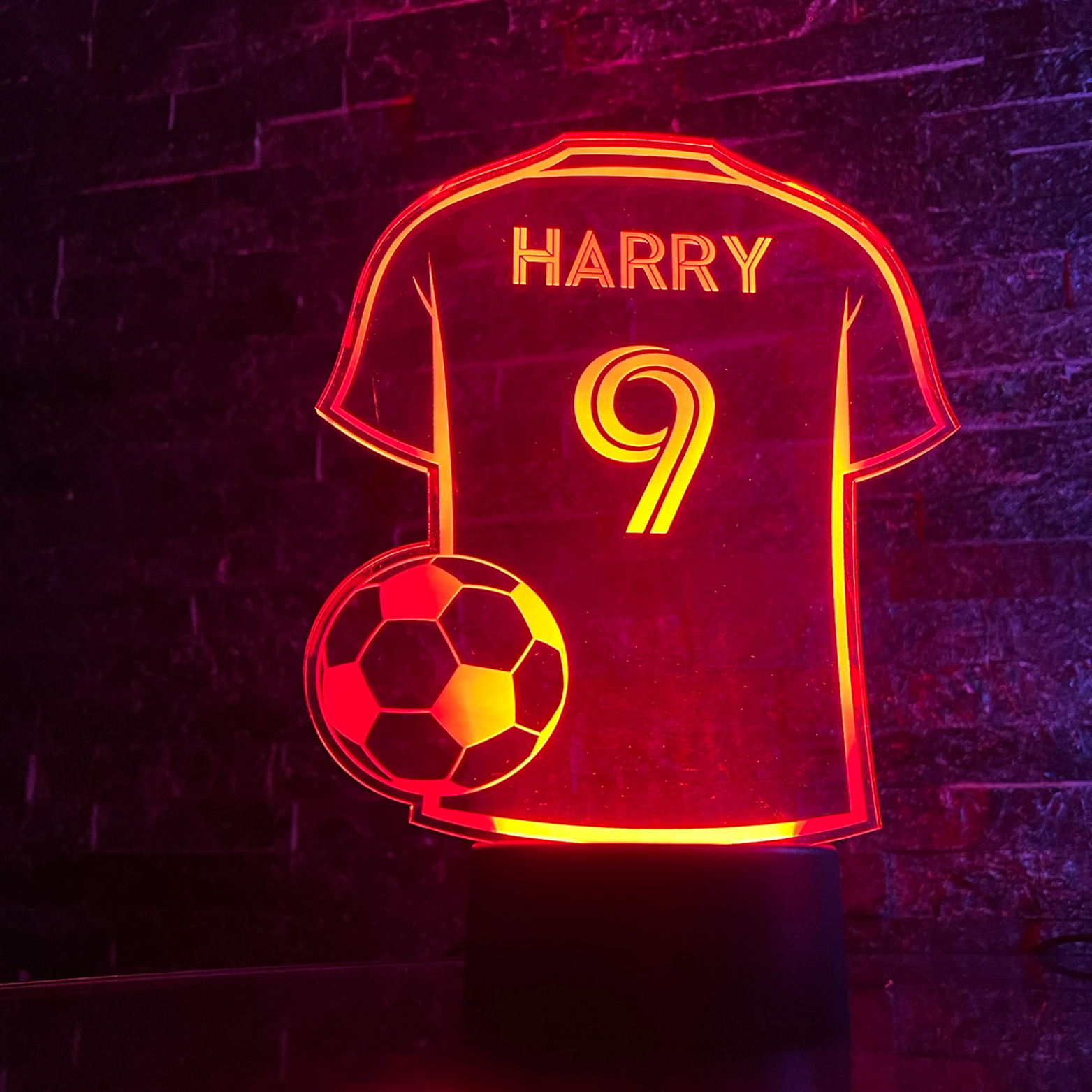 Customisable LED football shirt night light in multiple colours