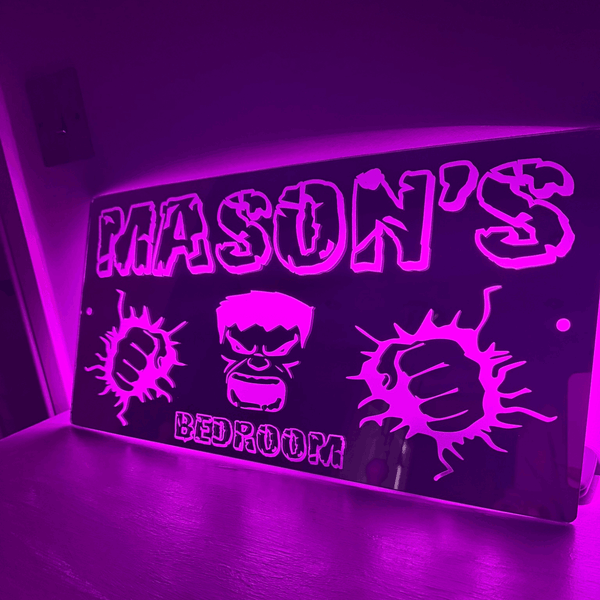 Personalised Hulk LED Mirror Sign – Kids Bedroom Décor – Luxe Sign Studio