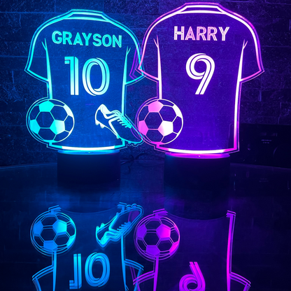 Kids personalised football shirt night light with LED colours