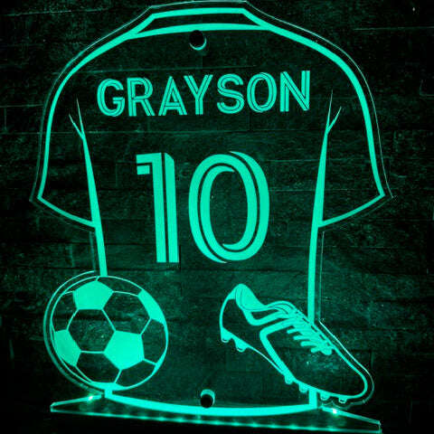 LED football sign reacting to music with dynamic colour effects