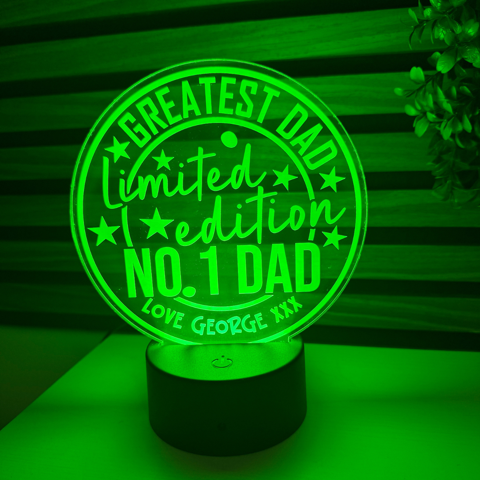 Personalised LED night light for dad with custom engraved message