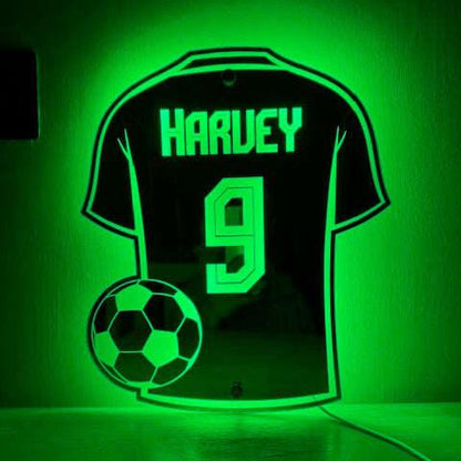 Custom engraved football shirt night light for fans.