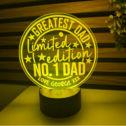 Custom engraved “No. 1 Dad” night light perfect for father’s day
