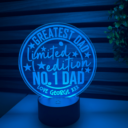 LED night light gift for dad with personalised “No. 1 Dad” engraving