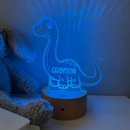 Personalised dinosaur night light with colour changing remote control