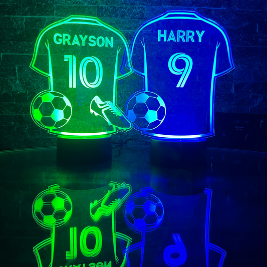Personalised LED football shirt night light with multicolour options