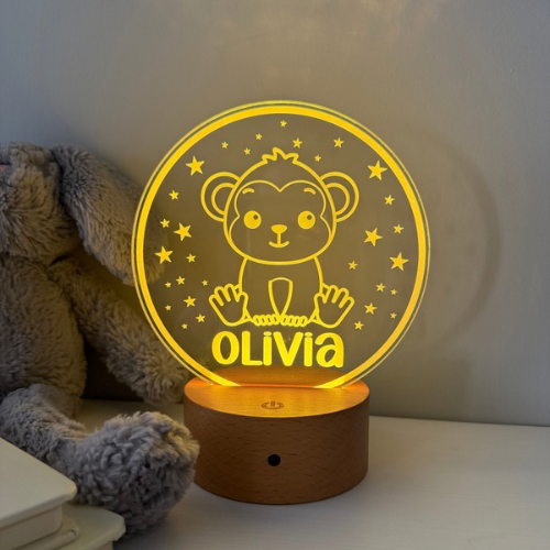 Personalised monkey night light with remote control and colour change