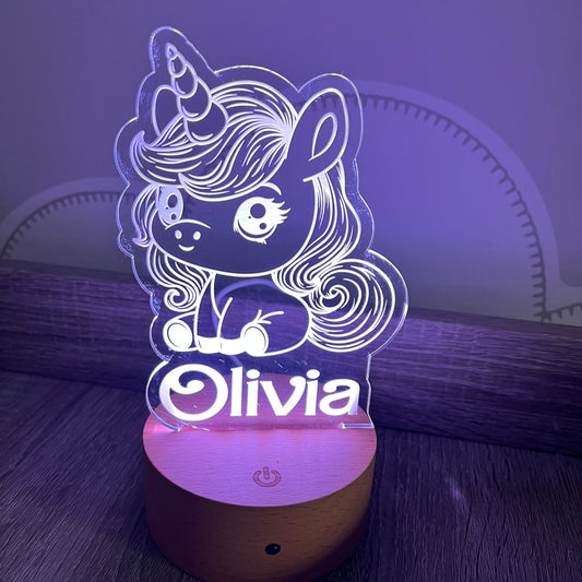 Personalised unicorn night light with the name engraved