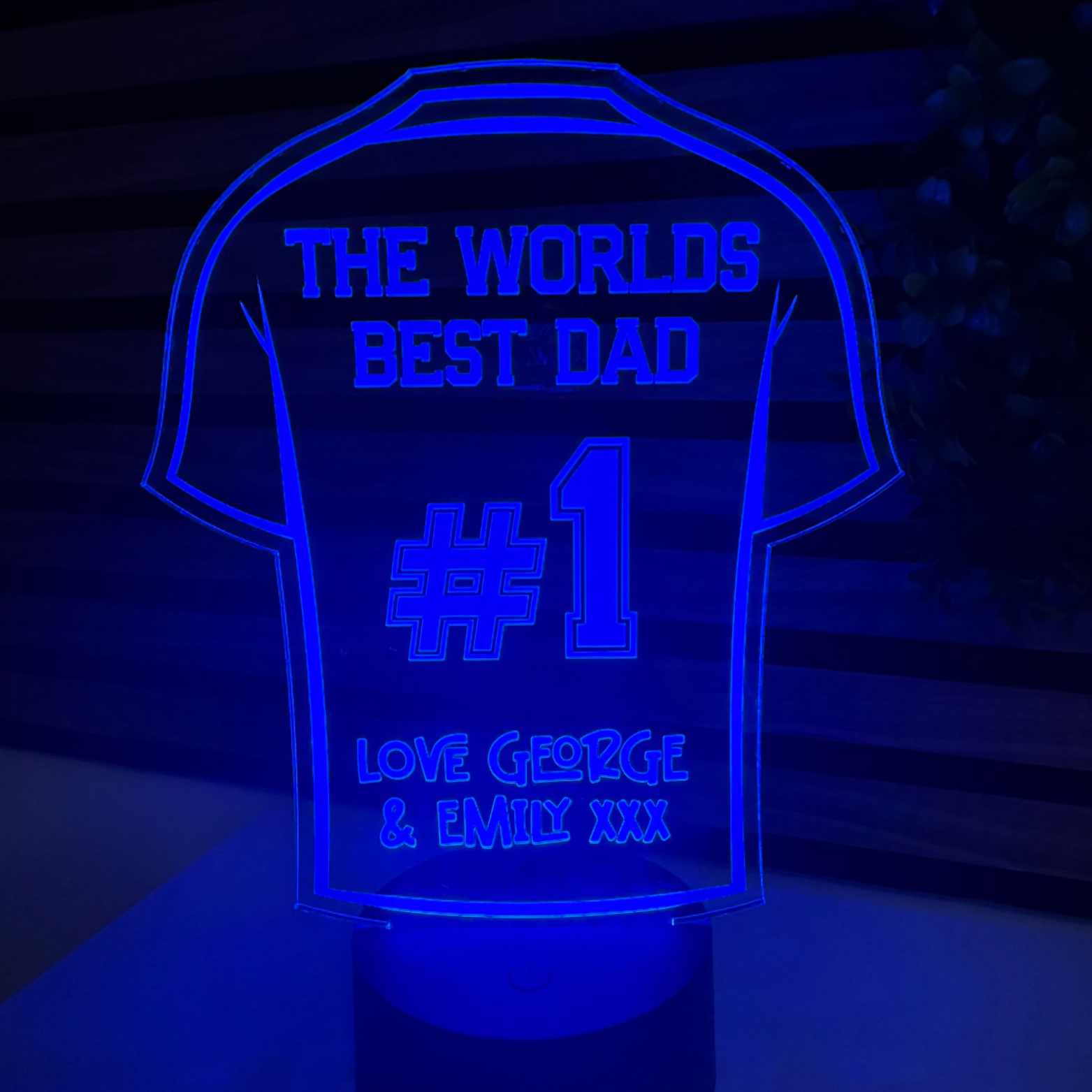 LED football shirt night light personalised for dad from his children