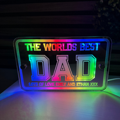 World’s Best Dad LED mirror sign with personalised message illuminated